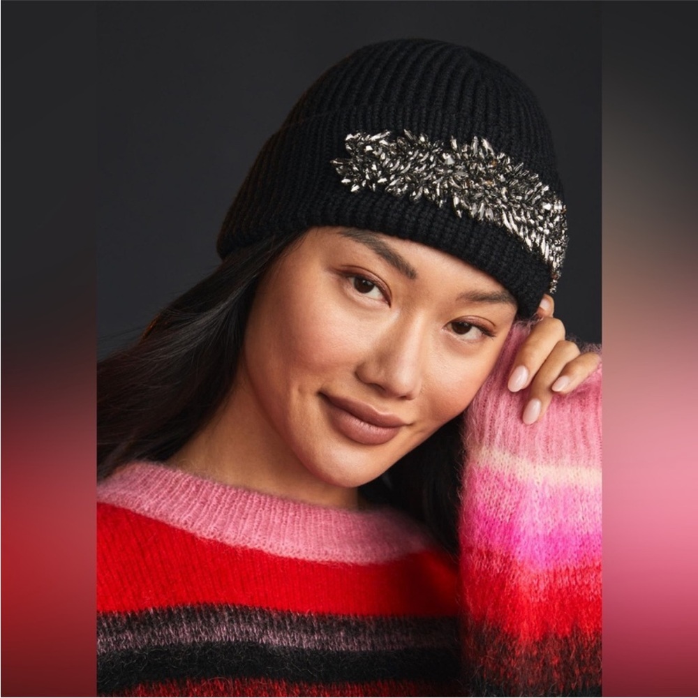 Anthropologie Rhinestone Waffle Knit Beanie
